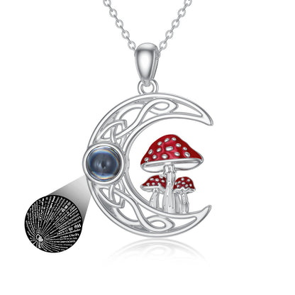 100 languages I Love You Projection Stone Mushroom Moon Necklace Sterling Silver - Fall in Love with Our Mushroom Moon