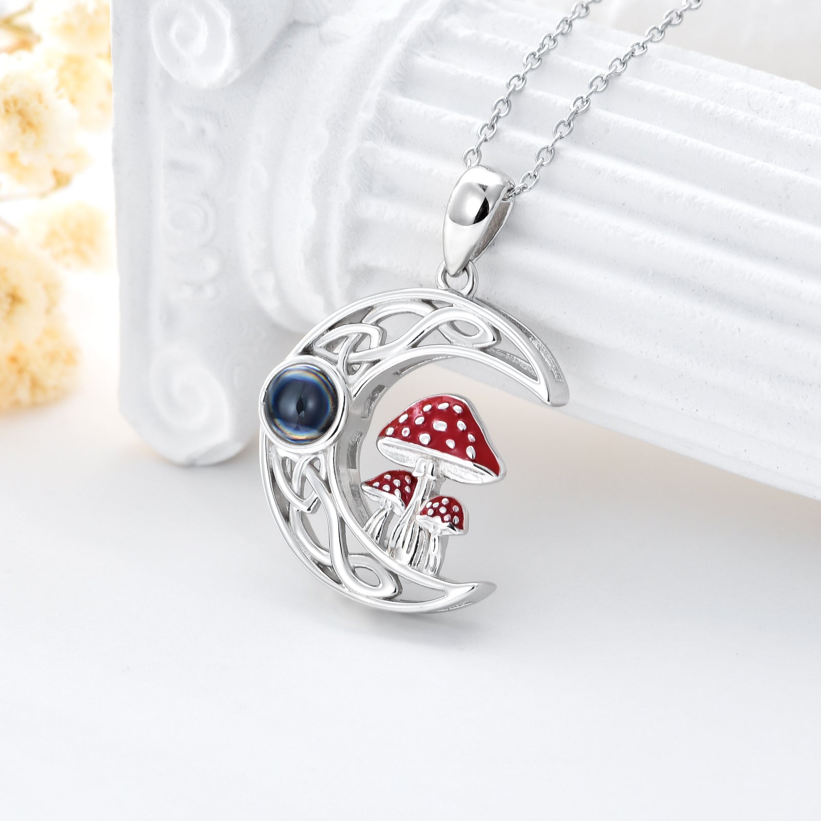 100 languages I Love You Projection Stone Mushroom Moon Necklace Sterling Silver - Fall in Love with Our Mushroom Moon