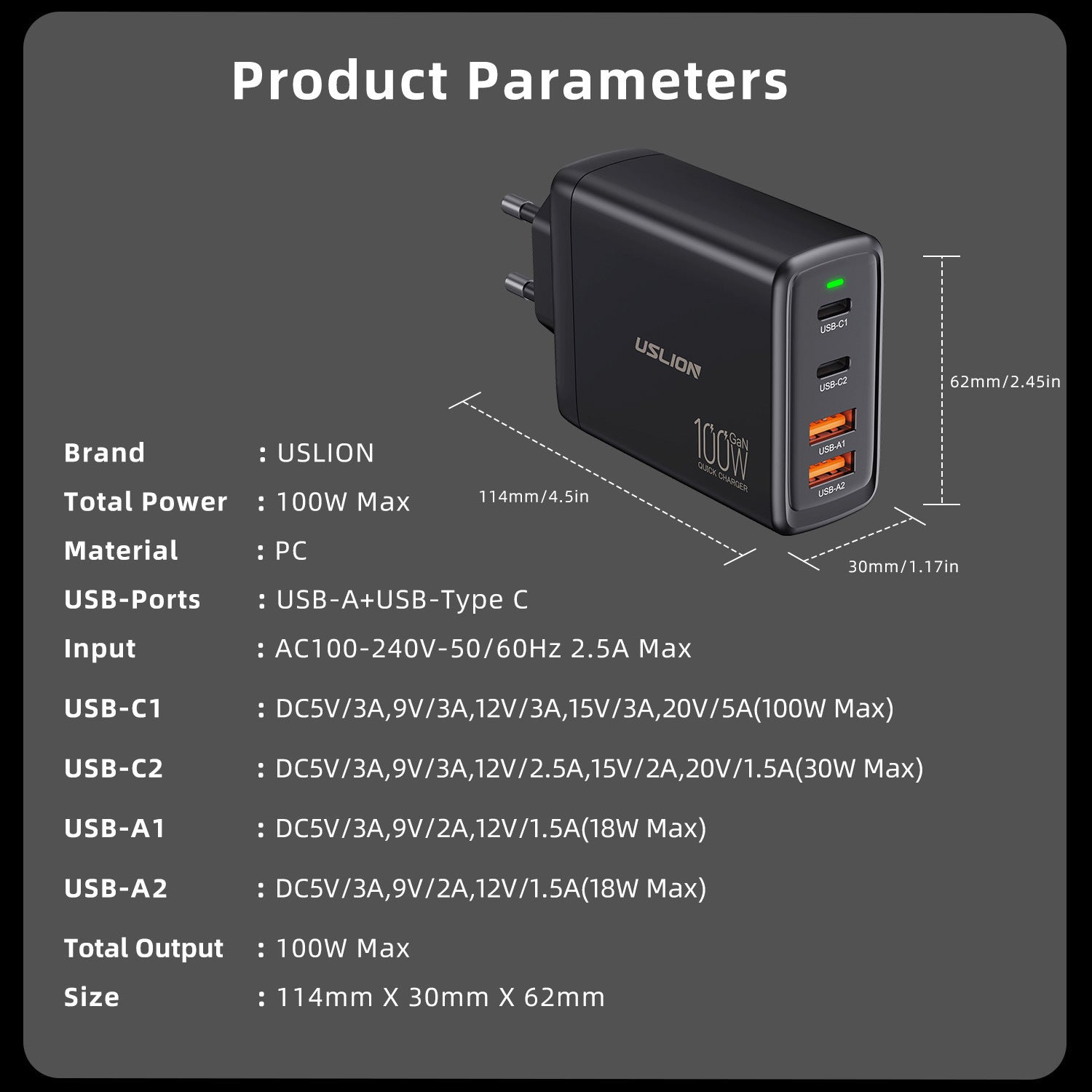 100W Gallium Nitride 4-port Fast Charging Charger - Charge Like a Boss with 100W Gallium Nitride Charger