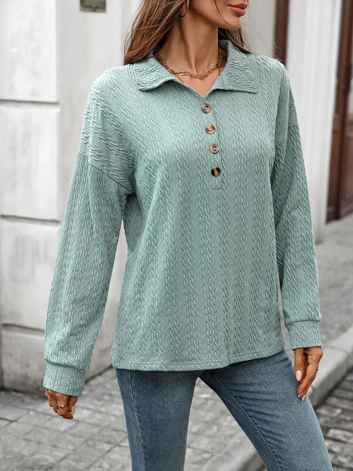 Luźna guzika pullover bluzka dla kobiet wygodna top roboczy