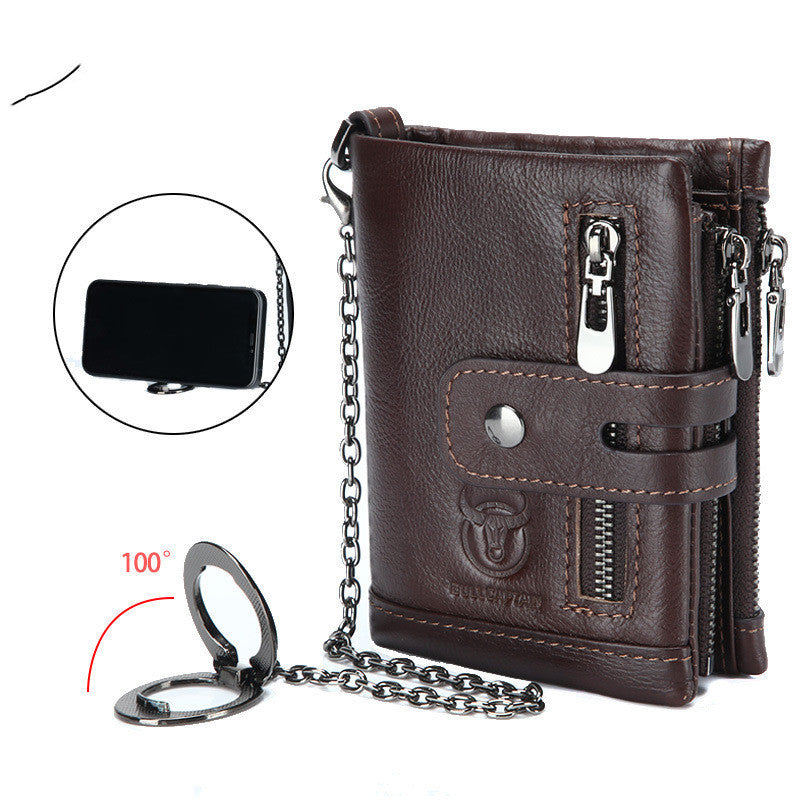 Leather Mobile Phone Holder Wallet Multi-function Anti-theft Chain - Stylish Leather Wallet with Ribbon Gift Box