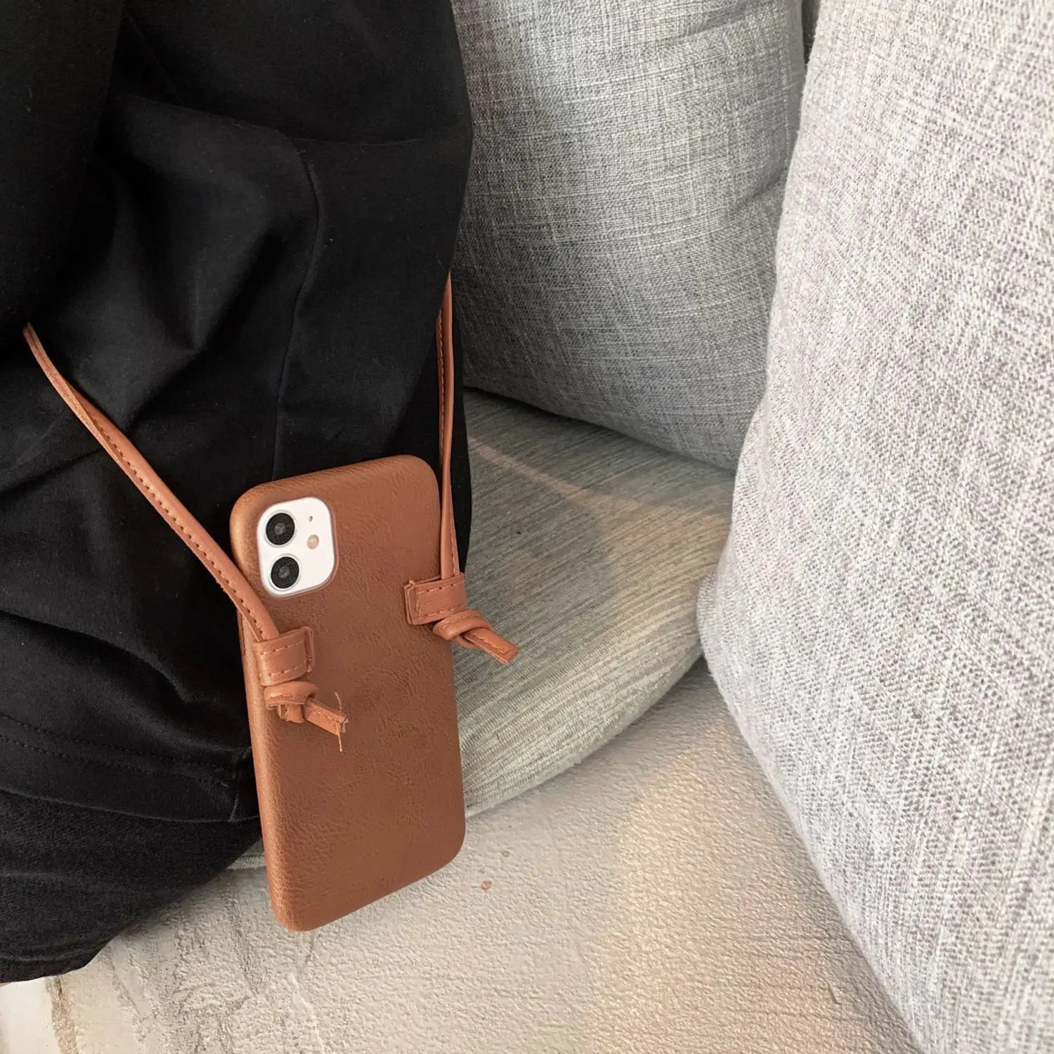 Simple Brown Leather Messenger Phone Case