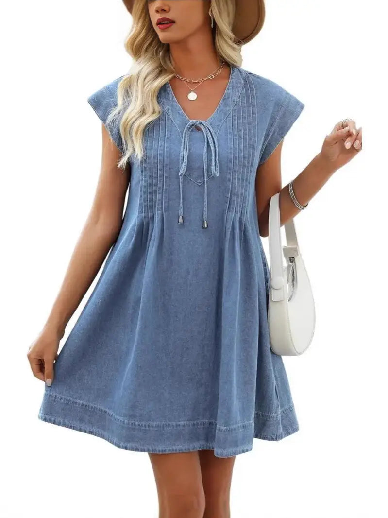 Solid Color Fabric Imitation Cotton Tencel Dress in Blue Gray Pink