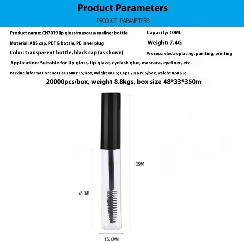 10ml Mascara Tube with Black or Silver Cover and Transparent Inner Plug - Teleplus suit mascara tube transparent