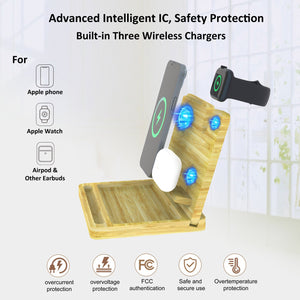10W Wireless Charging Station for United States and CHF Devices - Bamboo 3-in-1 Charger The Magnetic Wizard of united