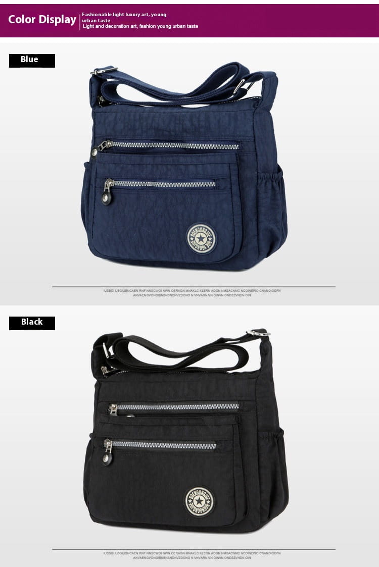 Nylon Travel Shoulder Bag with Zipper Pocket Crossbody Handbag for Women