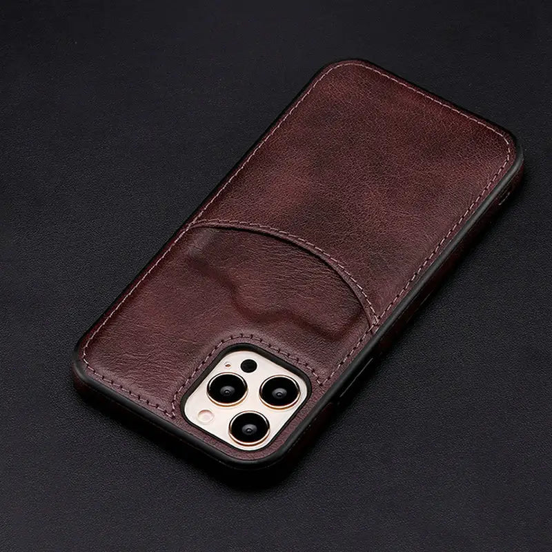 Business Solid Color Leather Card Phone Case