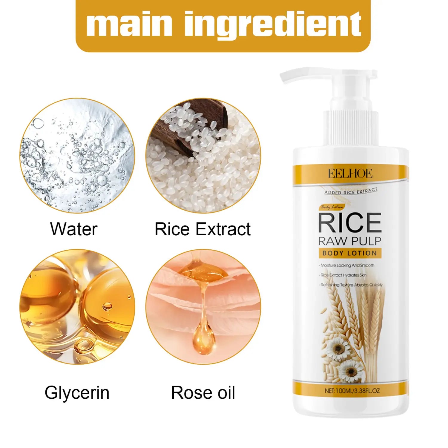 Rice Puree Moisturizing Body Lotion with Rose Oil and Glycerin
