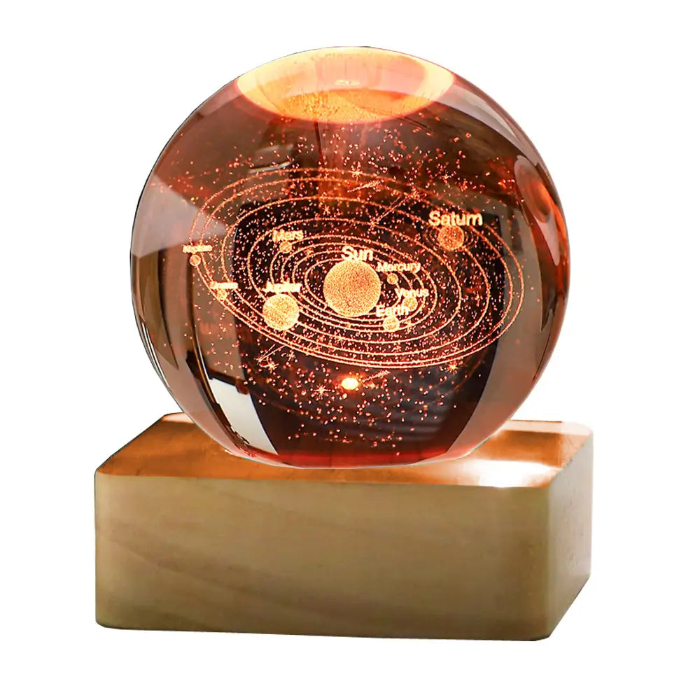 Carved 3D Crystal Square Ball Light Desktop Decoration with USB Power