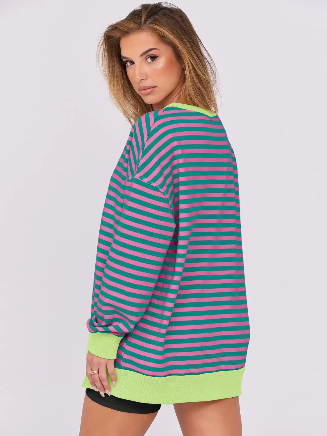 Triibuline pulloveri dressipluus naiste tänavarõivaste polüester Crewneck S-XXL