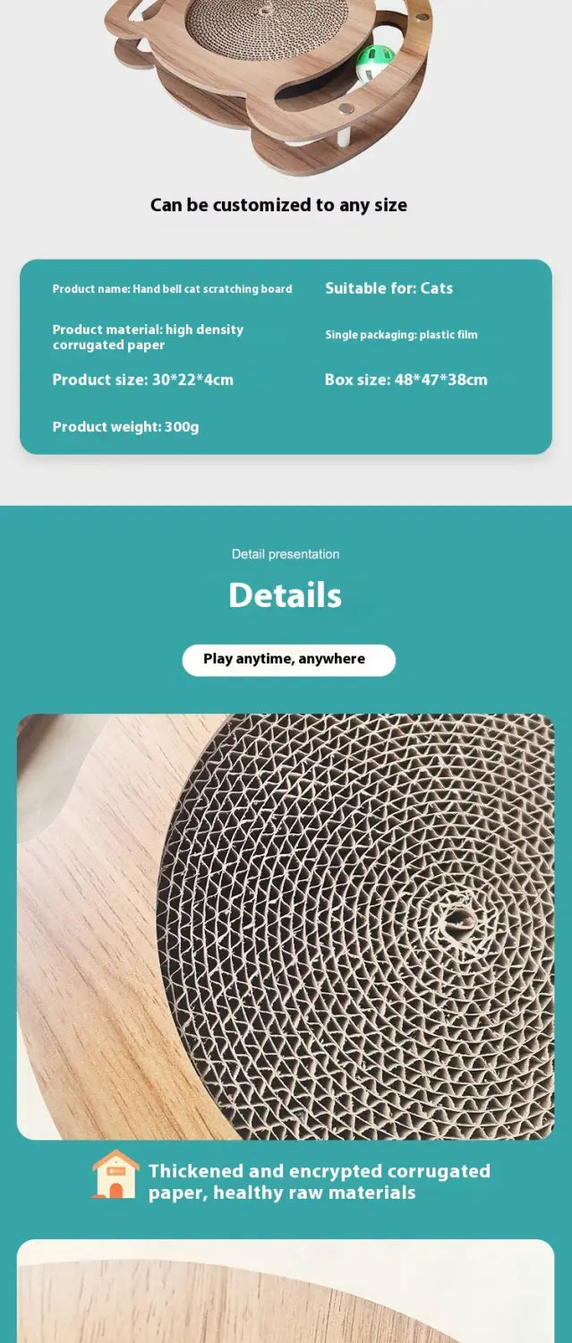 Kassi kriimustuslaud käekellaga gofreeritud papist kriimustuspadjaga