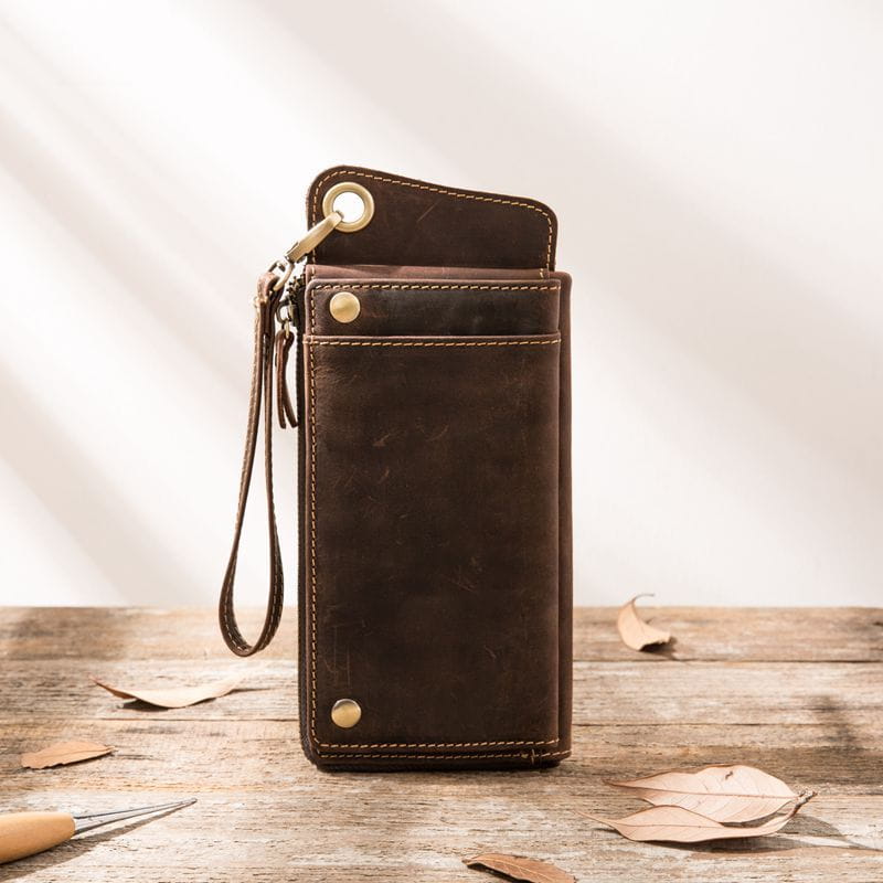 Genuine Leather Mobile Phone Bag with Large Bill Holder for United States and CHF