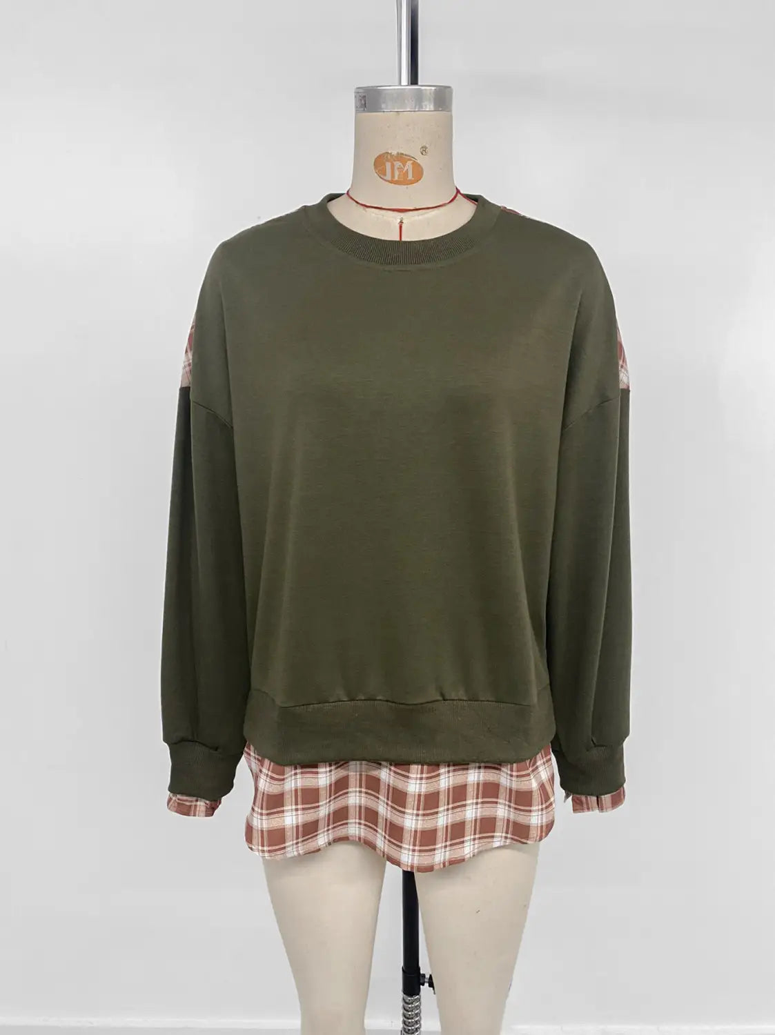 Army Green Loose Fit Pullover Japanese Korean Casual Splice Sweatshirt