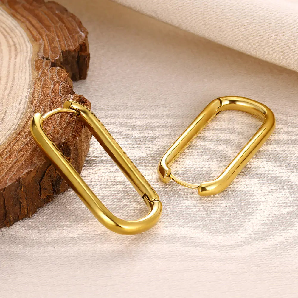 European And American Simple High Luxury 18K Gold Linear Ear Ring