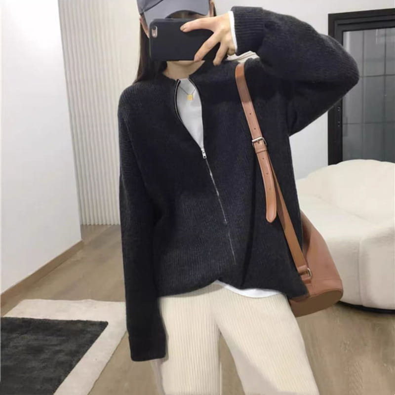 Tomgangsstil japansk koreansk casual glidelås cardigan løs strikket genser