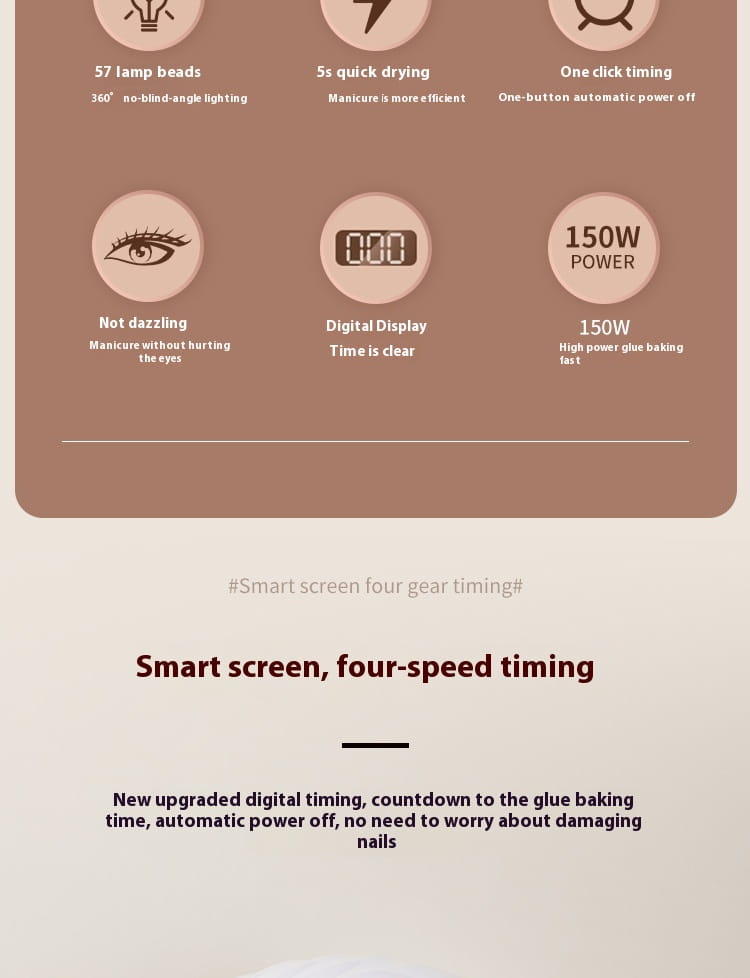 Upgraded Nail Art Phototherapy Lamp 150W Fast Drying UV LED