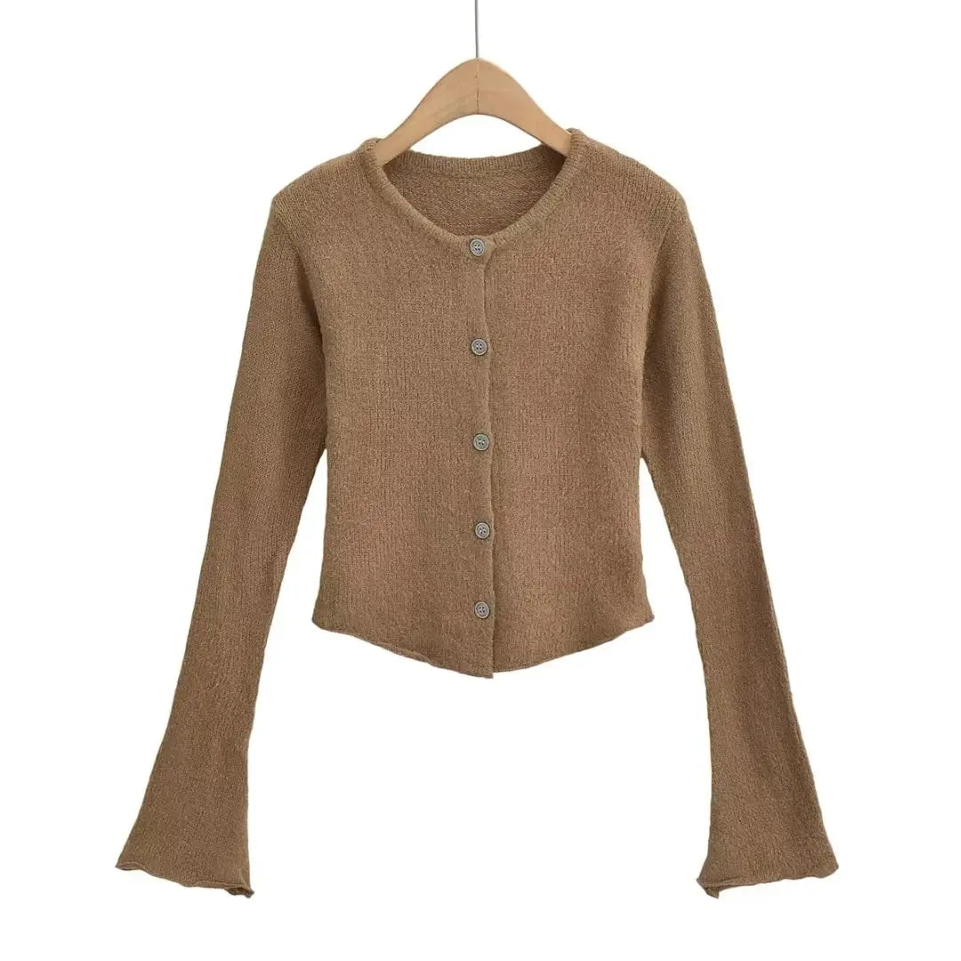 Sleeve Bell Plush Knit Cardigan Slim Slim Fit Hipster Stíl Sráid Cotton