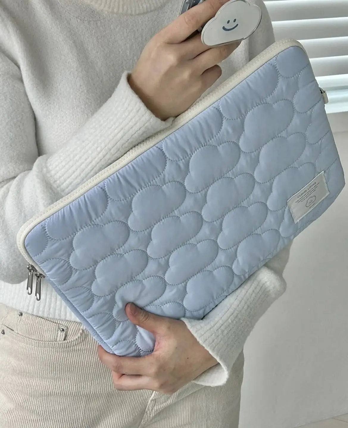 Mânecă de laptop alb și albastru pentru femei pentru calculatoare de 11 până la 15,6 inci