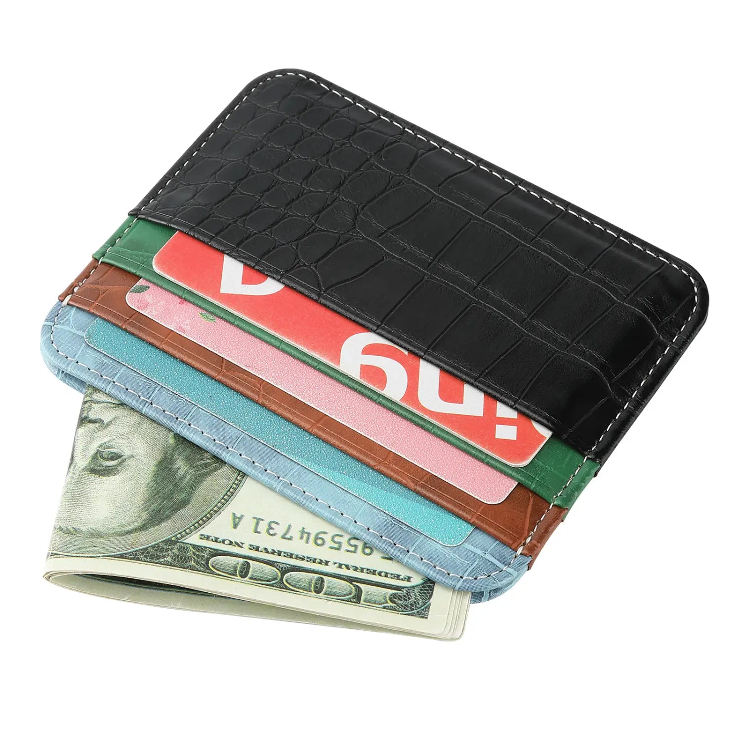 Solid Color Nylon Card Organizer Wallet with PU Leather Accents