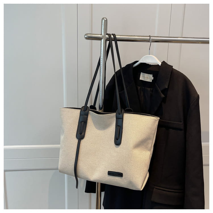 Canvas Shoulder Bag Large Oxford Tote Black Brown Double Strap for Travel Work