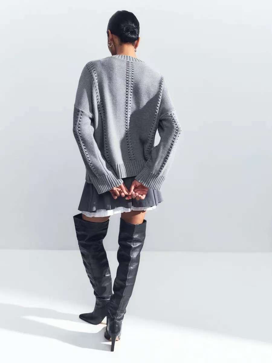 Cashmere Acrylic Pullover Sweater for Women in Milky White Gray Blue Green