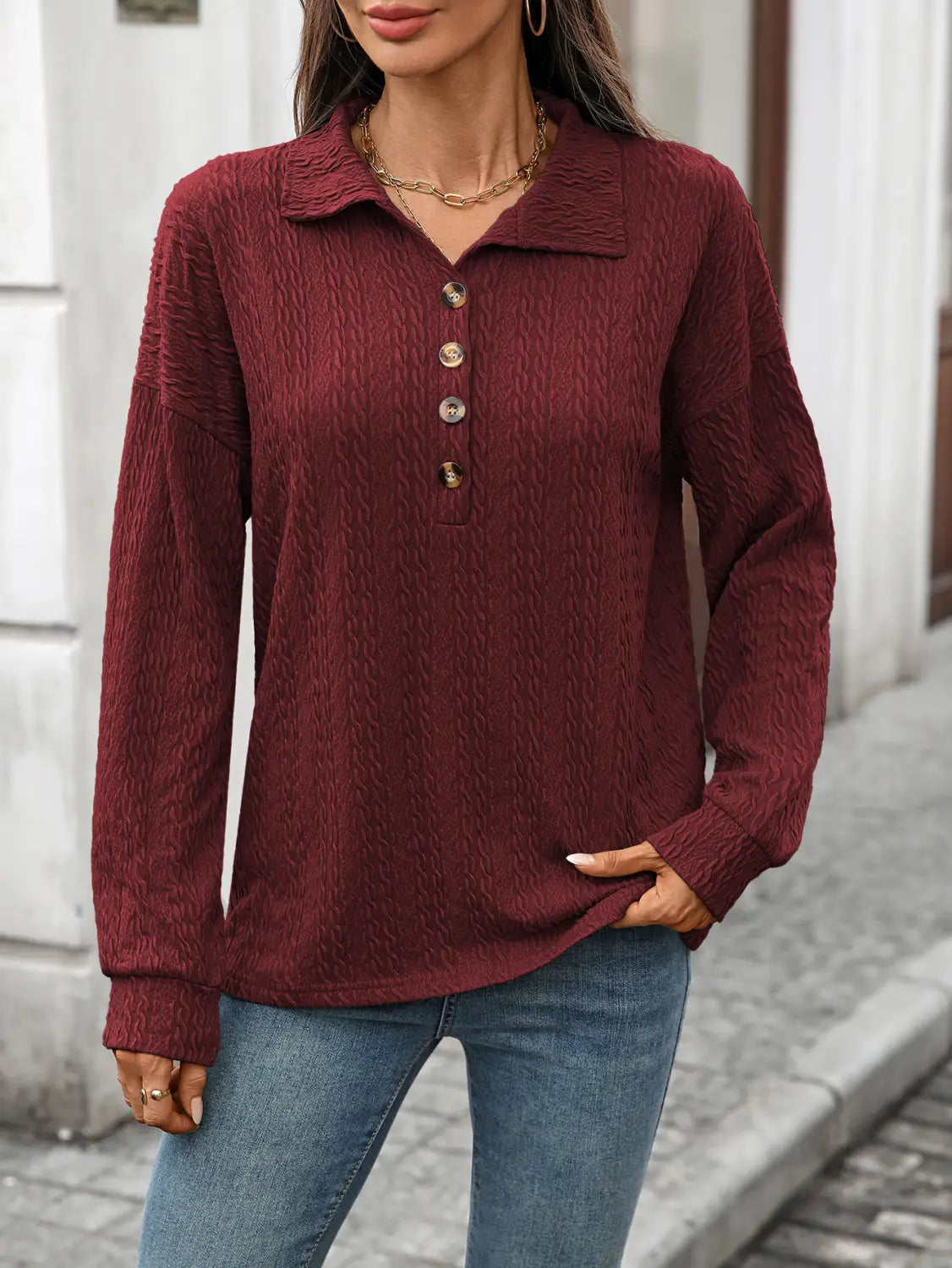 Luźna guzika pullover bluzka dla kobiet wygodna top roboczy