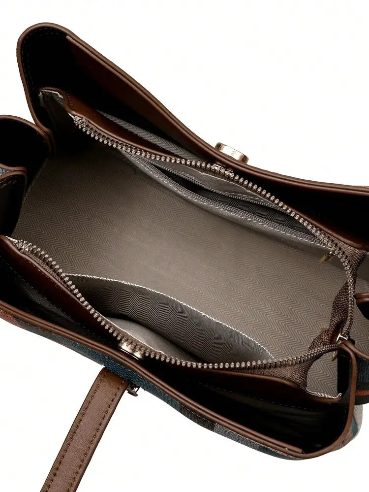 Retro Shoulder Messenger Bag Large Capacity PU Suitcase with Irregular Stitching