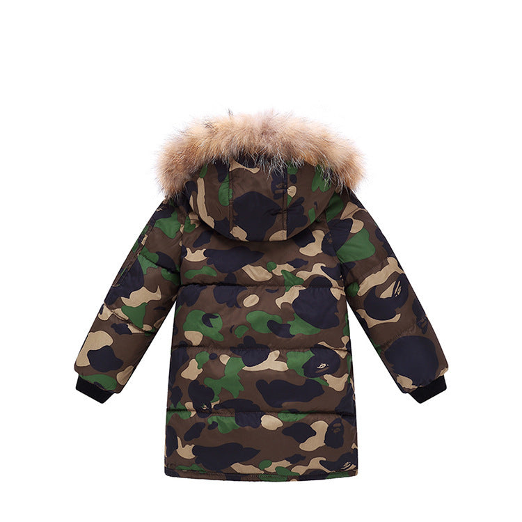 Children’s Down And Wadded Jacket Camouflage Fur Collar Detachable Thickened Warm