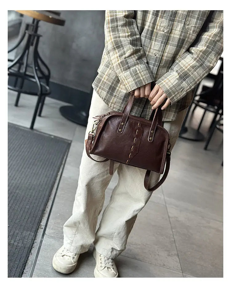 Portable Crossbody Bag with Genuine Leather for Simple Retro Literary Style
