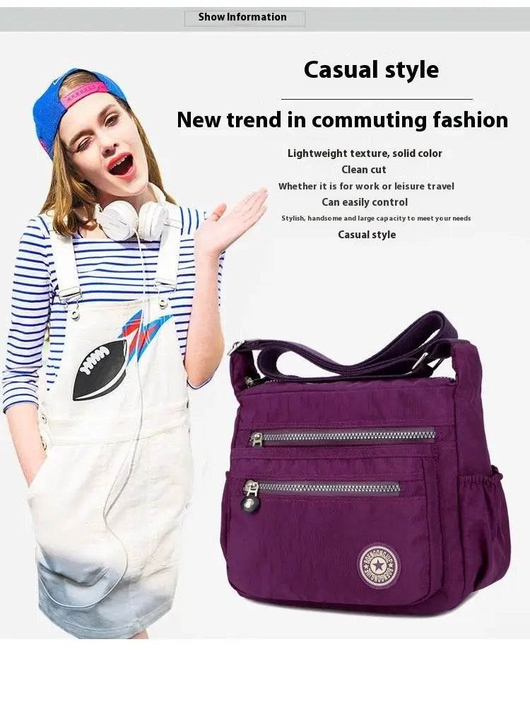 Nylon Travel Shoulder Bag with Zipper Pocket Crossbody Handbag for Women