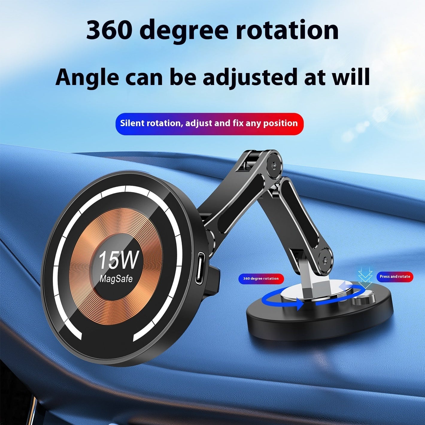 15W Magnetic Wireless Charger with Zinc Alloy for United States and CHF Devices - MagSafe Magic 360 Degree Wizardry