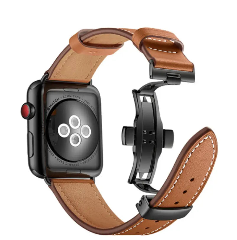 Watch Strap With Genuine Leather Butterfly Buckle