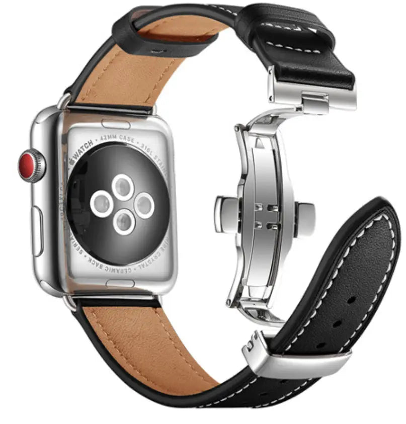 Watch Strap With Genuine Leather Butterfly Buckle