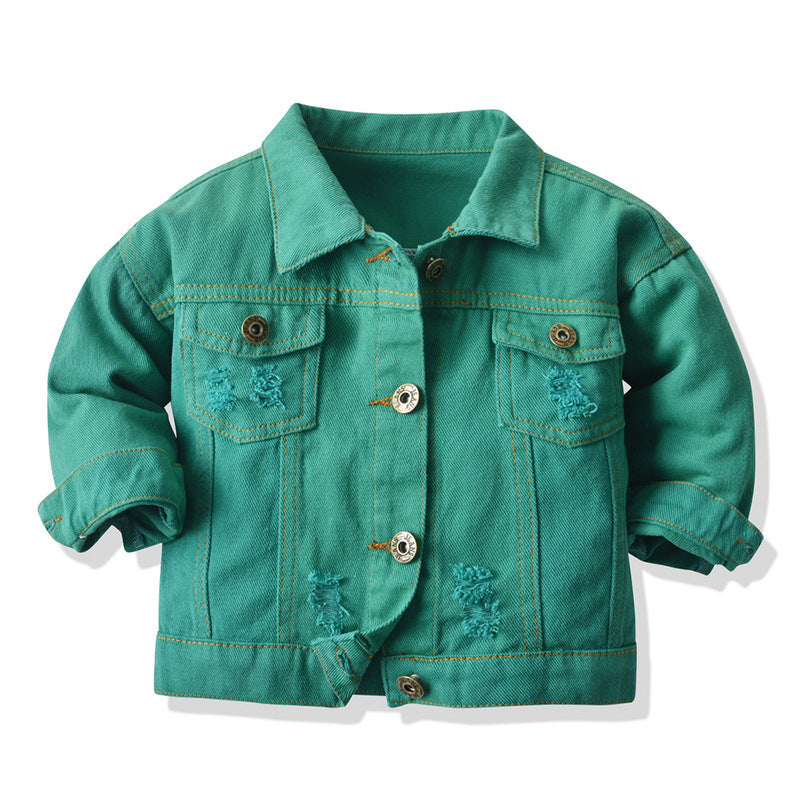 Children’s Multicolor Tie-Dyed Denim Jacket With Lapels And Long Sleeves