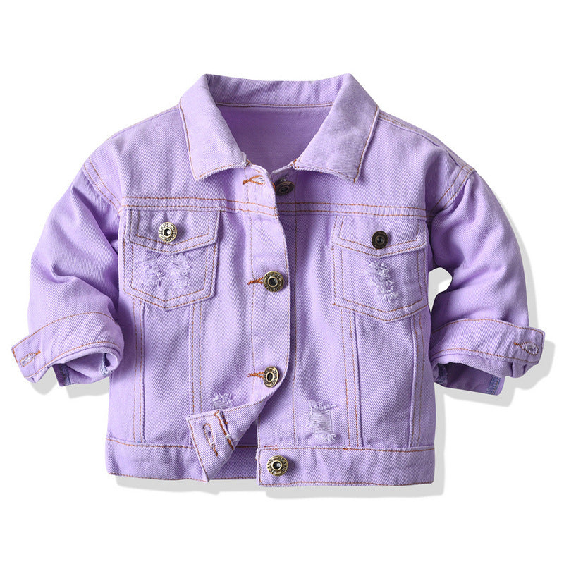 Children’s Multicolor Tie-Dyed Denim Jacket With Lapels And Long Sleeves