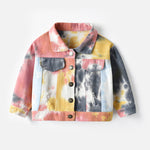 Children’s Multicolor Tie-Dyed Denim Jacket With Lapels And Long Sleeves