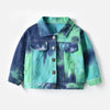 Giacca di jeans multicolore tie-dye per bambini con rever e maniche lunghe  - Verde chiaro