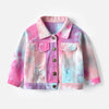 Giacca di jeans multicolore tie-dye per bambini con rever e maniche lunghe  - Rosa