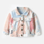 Children’s Multicolor Tie-Dyed Denim Jacket With Lapels And Long Sleeves