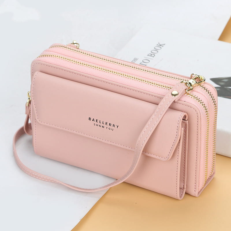 Bolsa cruzada de cuero PU para mujeres con cierre con cremallera y acabado suave