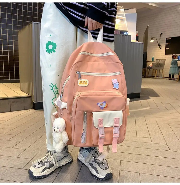 Nylon reppu Bear Pendant -lahja lähettää koululaukku lapsille