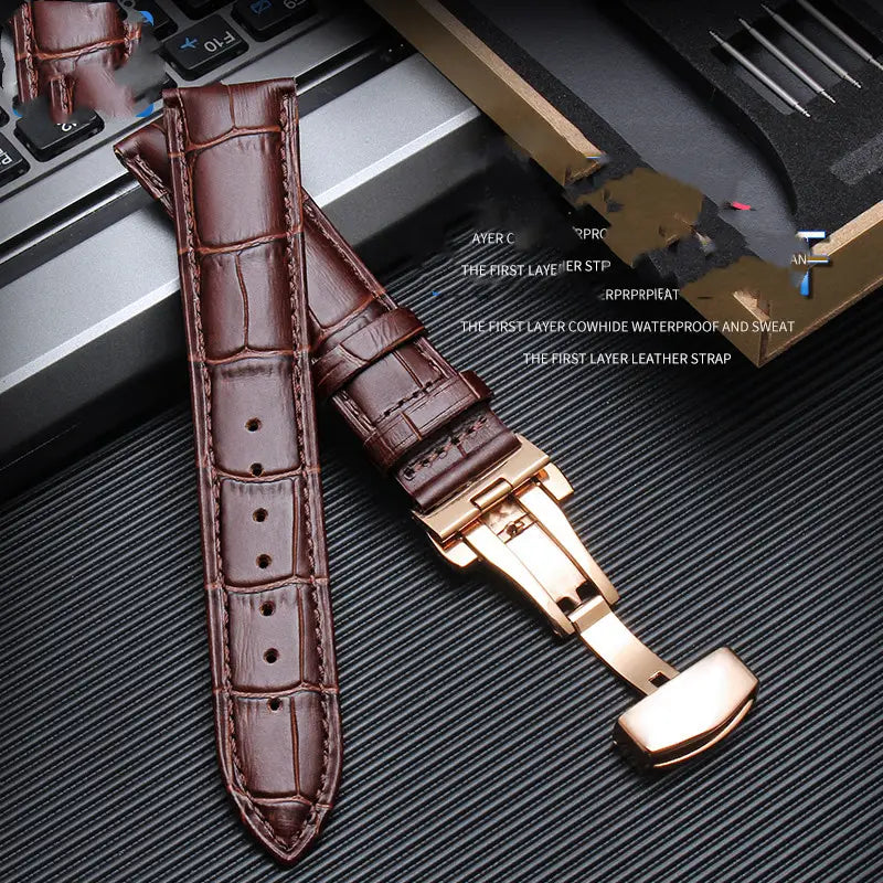 Watch Strap Men’s Genuine Leather Female Butterfly Buckle