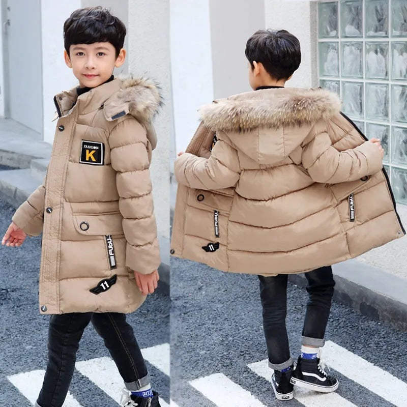 Children’s Hooded Cotton Coat With Fur Collar And Cotton Quilted Jacket