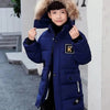 Children's Hooded Cotton Coat With Fur Collar And Cotton Quilted Jacket - Dark Blue