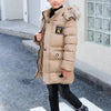 Children's Hooded Cotton Coat With Fur Collar And Cotton Quilted Jacket - Khaki