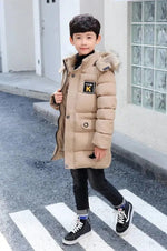 Children’s Hooded Cotton Coat With Fur Collar And Cotton Quilted Jacket