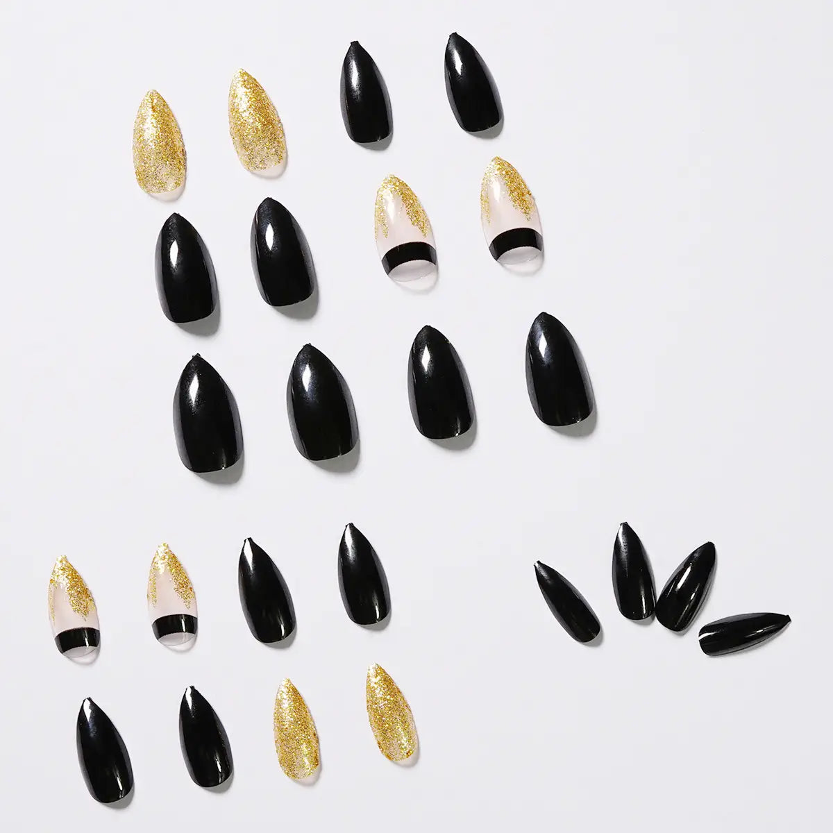 Gold Glitter Pointed Fake Nails Set for Wear 24 Pieces