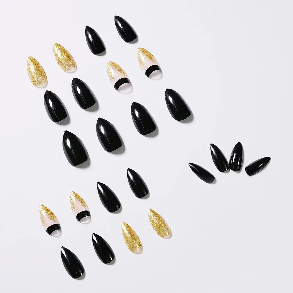 Gold Glitter Pointed Fake Nails Set for Wear 24 Pieces