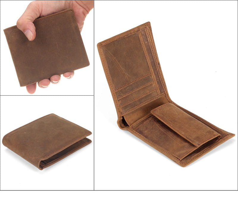 Male Leather Wallet with Hidden Compartments in Layer Cowhide for the United States