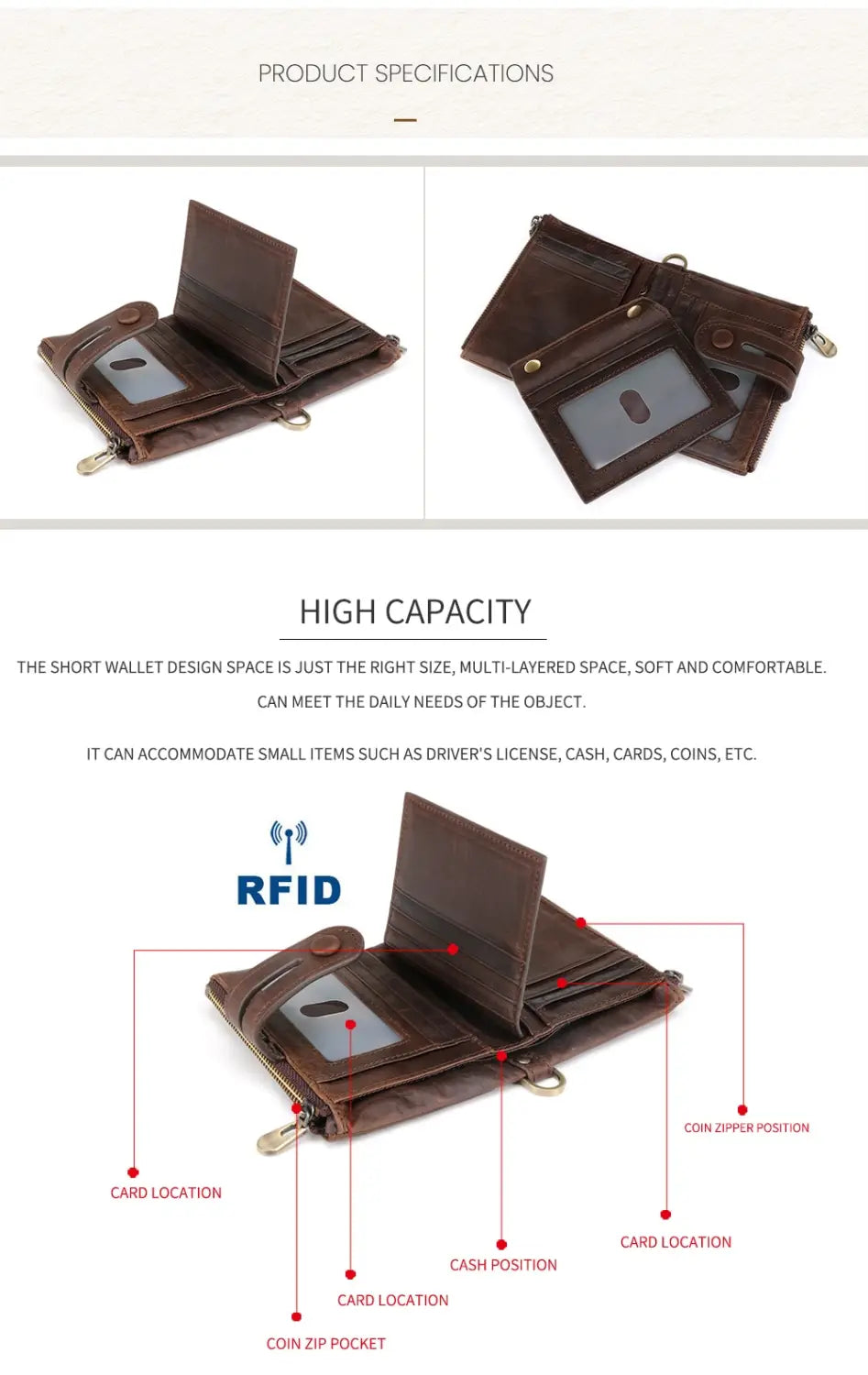 Men’s Leather Wallet with Concealed Pocket and Bill Holder in the United States